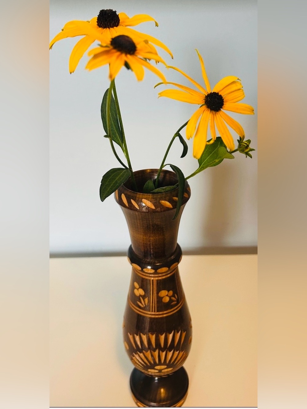 Vintage Carved Wood Vase 11”
Folk Art Floral Decor